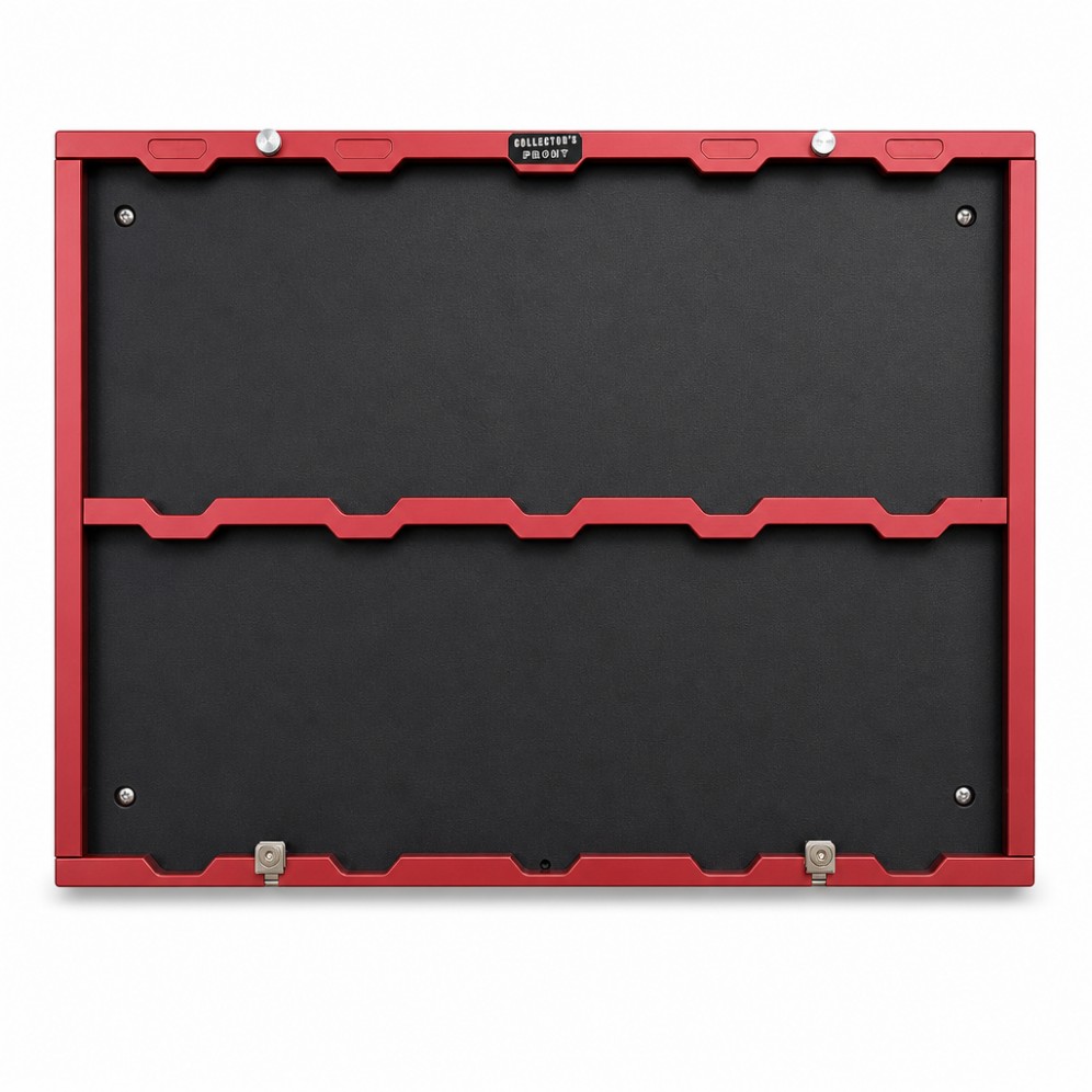 Protected Display in red anodized aluminum with UV window